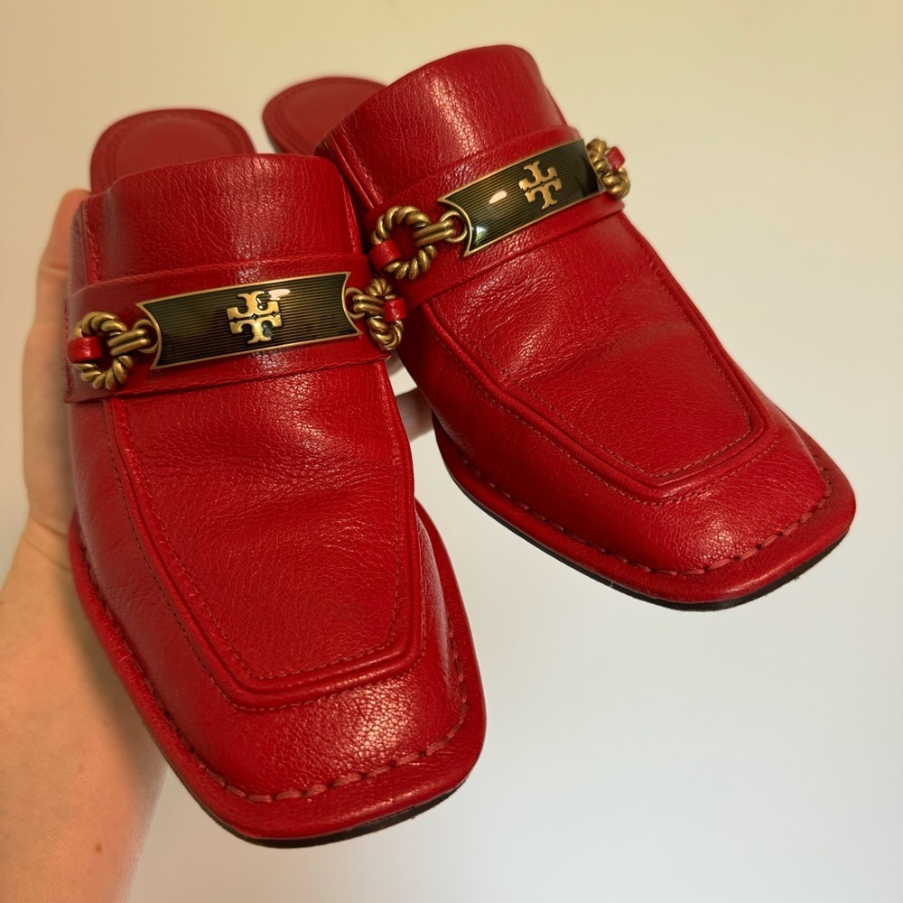 Tory Burch Red Mules with Gold Accent - Picture 3 of 9